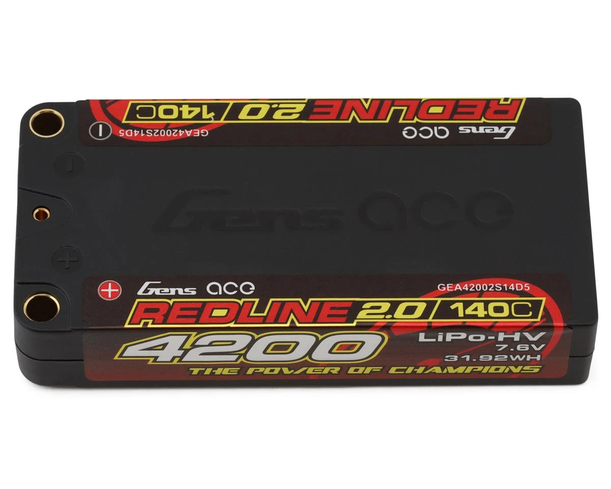 Gens Ace Redline 2.0 2S Shorty LiHV Battery 140C (7.6V/4200mAh) W/5mm Bullets 3 Gens Ace Redline 2.0 2S Shorty LiHV Battery 140C (7.6V/4200mAh) W/5mm Bullets