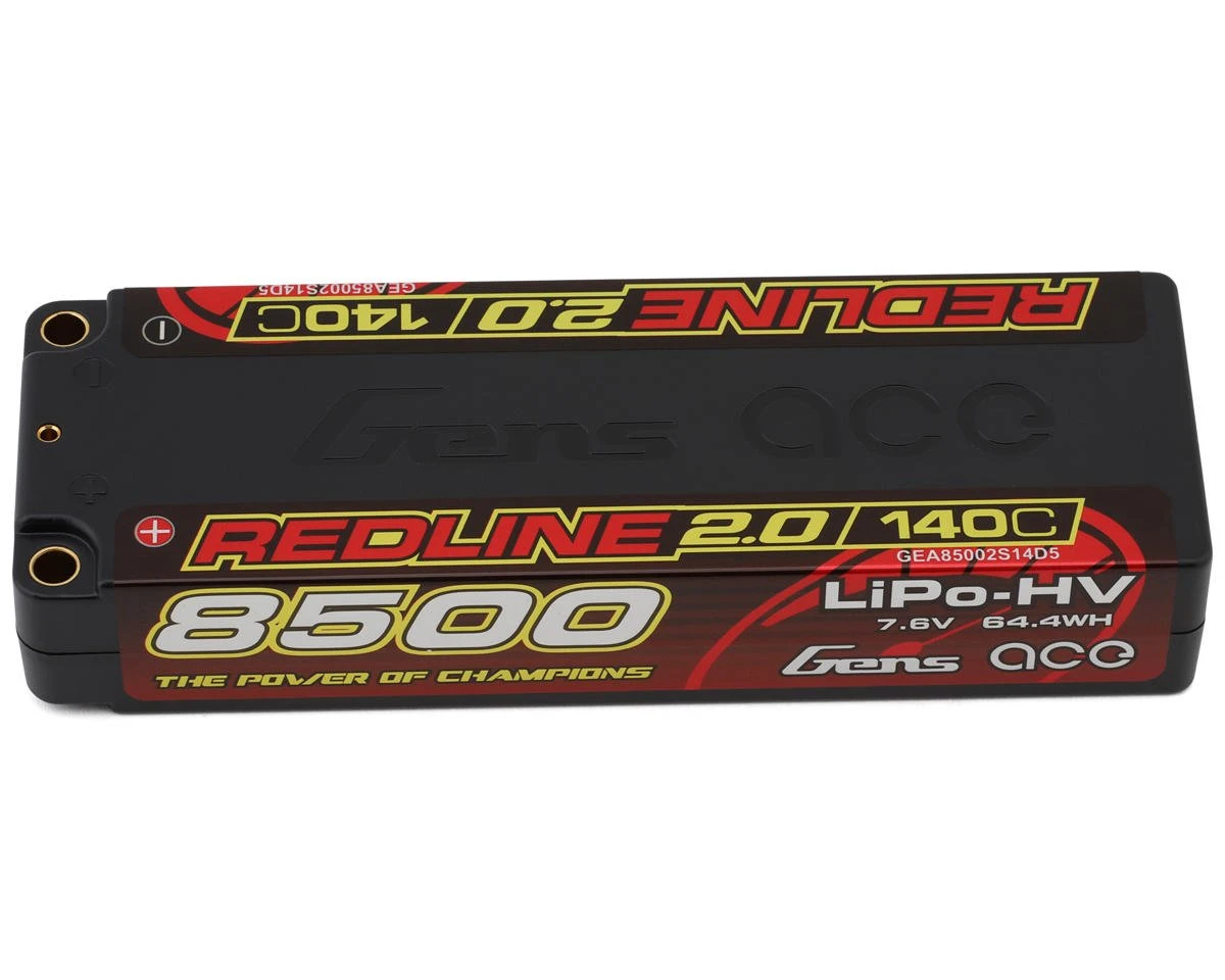Gens Ace Redline 2.0 2S LiHV Battery 140C (7.6V/8500mAh) W/5mm Bullets 3 Gens Ace Redline 2.0 2S LiHV Battery 140C (7.6V/8500mAh) W/5mm Bullets