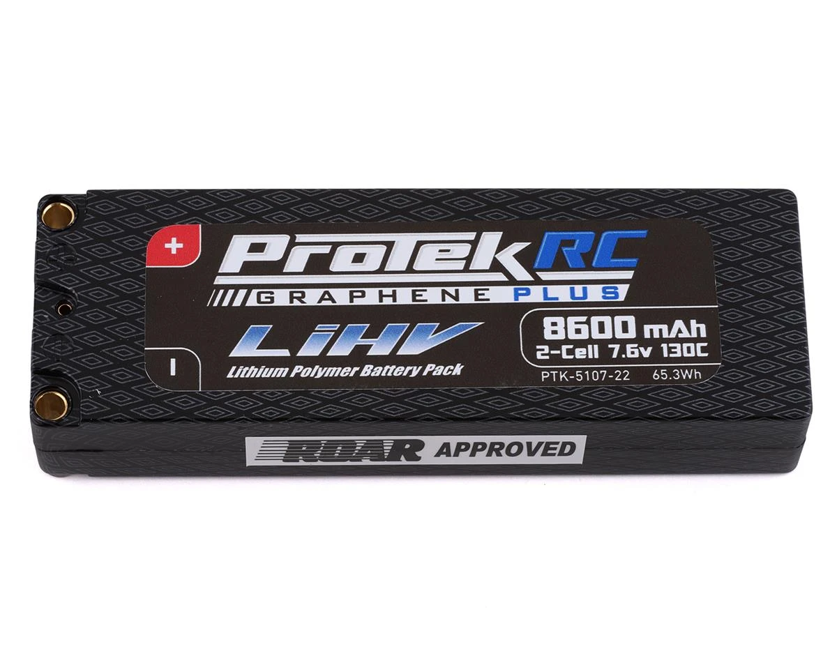 ProTek RC 2S 130C Low IR Si-Graphene + HV LiPo Battery (7.6V/8600mAh) W/5mm Connectors (ROAR Approved) 3 ProTek RC 2S 130C Low IR Si-Graphene + HV LiPo Battery (7.6V/8600mAh) W/5mm Connectors (ROAR Approved)