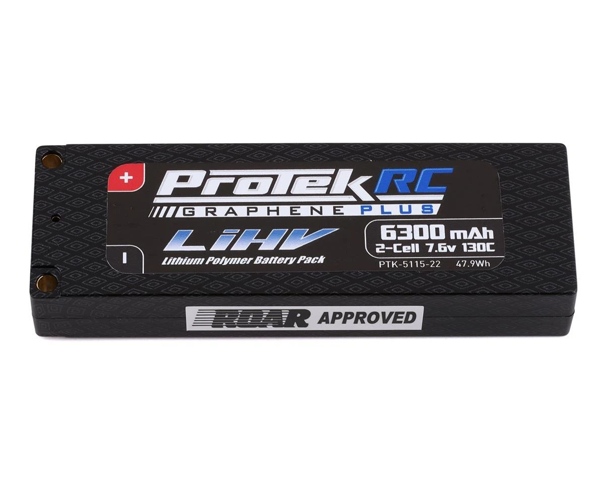 ProTek RC 2S 130C Low IR Si-Graphene + HV LCG LiPo Battery (7.6V/6300mAh) W/5mm Connectors (ROAR Approved) 3 ProTek RC 2S 130C Low IR Si-Graphene + HV LCG LiPo Battery (7.6V/6300mAh) W/5mm Connectors (ROAR Approved)