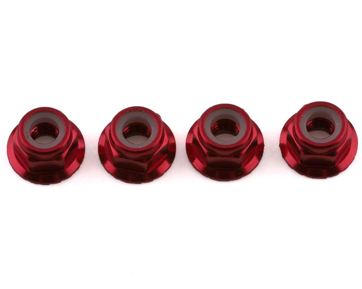Traxxas 4mm Aluminum Flanged Serrated Nuts (Red) (4) 4 Traxxas 4mm Aluminum Flanged Serrated Nuts (Red) (4) - Image 2